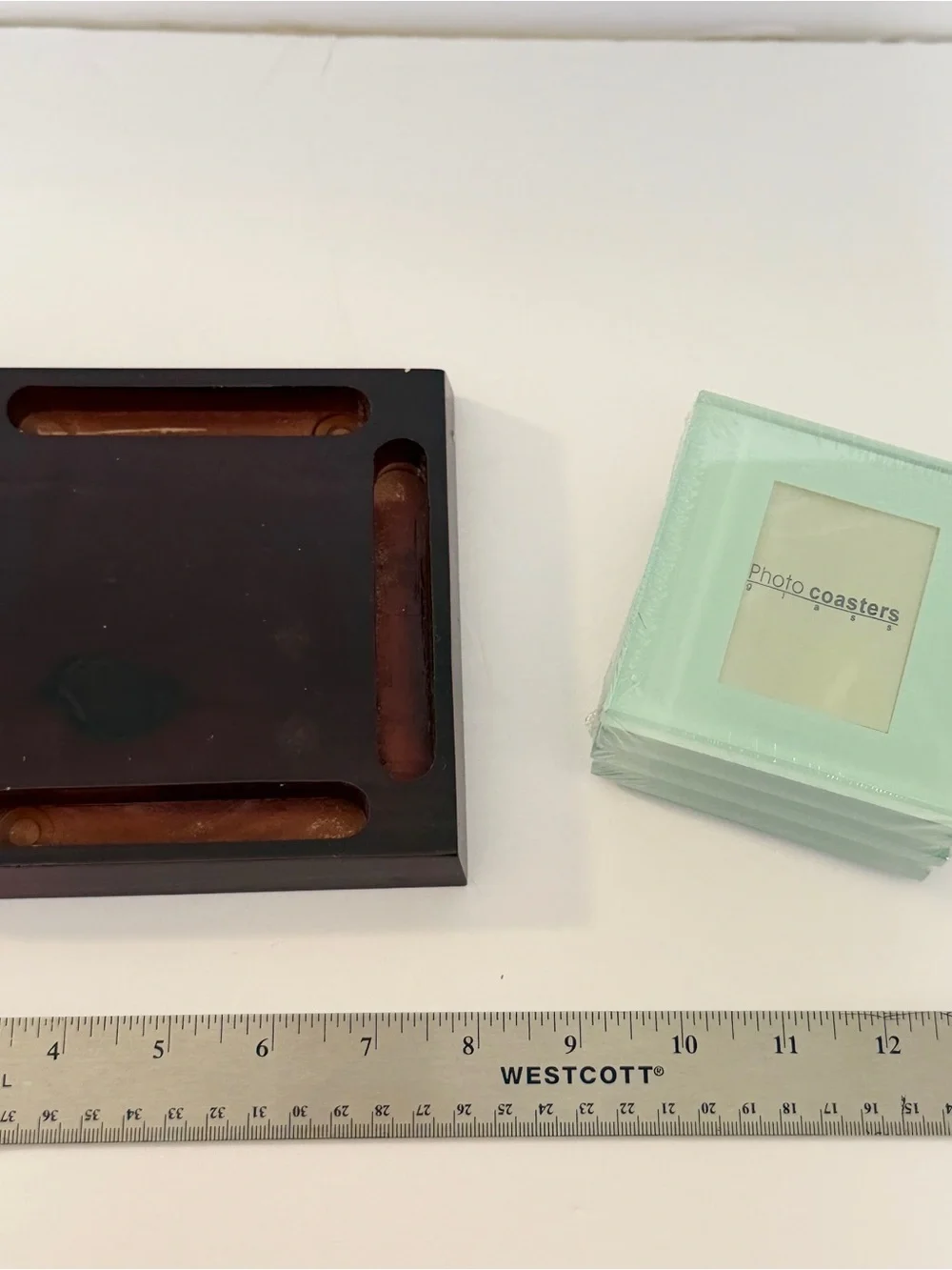 Glass Photo Coaster Set - 4 coasters with wooden base
